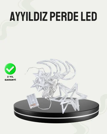 Prizli Yıldız Ay Perde LED Işık Ev ve Organizasyon Dekoru - Lisinya