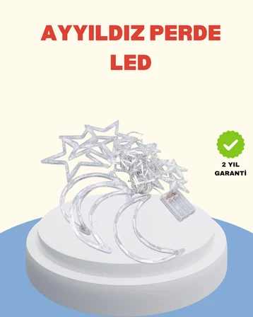 Yıldız Ay Tasarımlı Prizli Perde LED Işık İç Mekan Dekoru - Lisinya