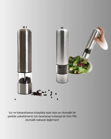 Işıklı Pilli Baharat Değirmeni Taze ve Pratik Öğütme Yeni Nesil - Lisinya