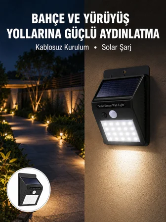 Kablosuz Solar LED Lamba | Bahçe, Veranda, Merdiven Işığı, Otomatik Aç-Kapa Sensörlü Yeni Nesil - Li