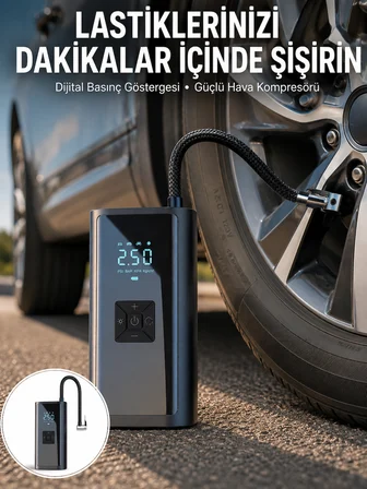 12V Uyumlu Çok İşlevli Akıllı Araç Lastik Pompası Yeni Nesil - Lisinya