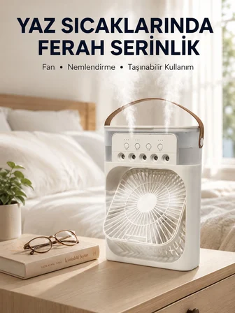 Taşınabilir 3'ü 1 Arada Mini Fan | Nemlendirici + Soğutucu + Gece Lambası Yeni Nesil - Lisinya