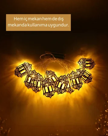 Ramazan Dekoru İçin Pilli LED Işık Altın Fener Tasarımlı - Lisinya