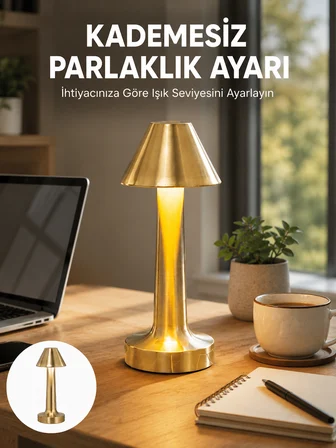 LED Masa Lambası 3 Renk Ayarlı Şarjlı Kablosuz Modern Tasarım Yeni Nesil - Lisinya
