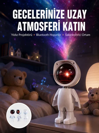 180 Derece Dönebilen Astronot Masa ve Gece Lambası Projektör Yeni Nesil - Lisinya