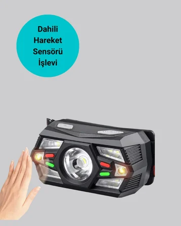Sensörlü LED Kafa Lambası Kırmızı Beyaz Işık Ayarlanabilir - Lisinya