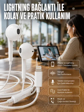 Konforlu Ergonomik Kare Tasarımlı Müzik ve Çağrı Kulaklığı Yeni Nesil - Lisinya