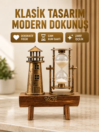 Deniz Feneri Şeklinde El Yapımı Kum Saati – Ev ve Ofis İçin Zarif Süs Yeni Nesil - Lisinya