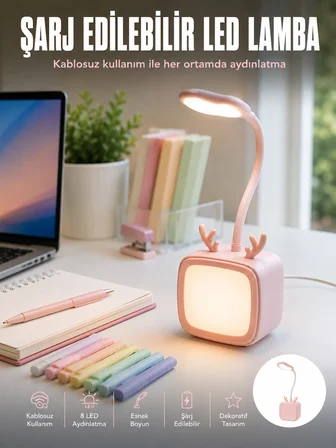 Esnek Gövdeli LED Masa Lambası Taşınabilir Gece Aydınlatması - Lisinya