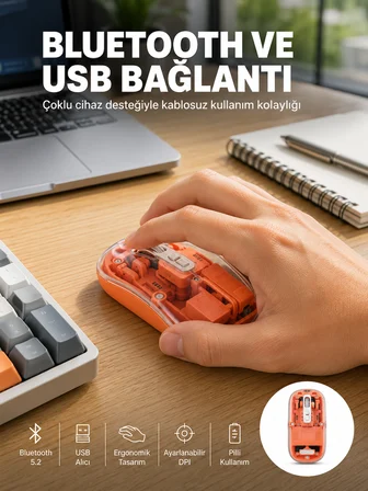 Kablosuz Bluetooth Mouse Şık ve Sessiz Ofis Tasarımı Yeni Nesil - Lisinya
