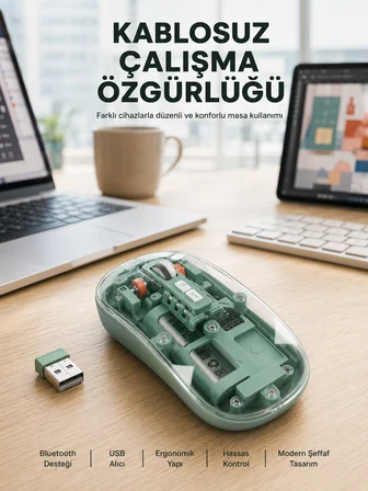 Çift Mod Bağlantılı Kablosuz Mouse Bluetooth ve USB Alıcılı Yeni Nesil - Lisinya