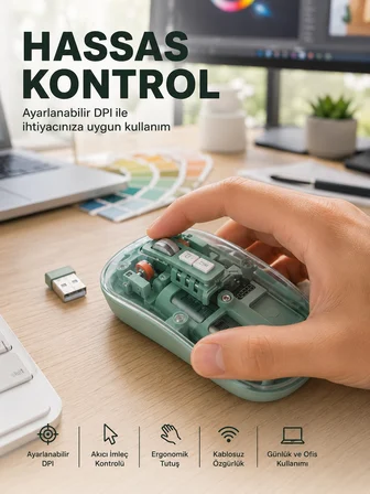Şeffaf Tasarımlı Bluetooth Kablosuz Mouse Pilli Kullanım Yeni Nesil - Lisinya