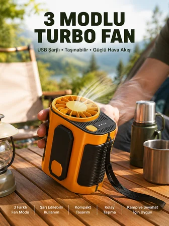 Taşınabilir USB Şarjlı Turbo Fan – 3 Modlu Soğutma, Hafif & Kompakt - Lisinya