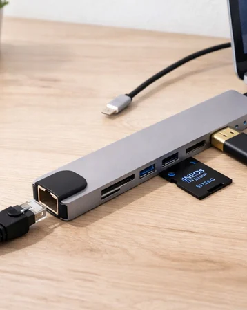 Çok Fonksiyonlu Type C Hub USB HDMI Ethernet Kart Okuyucu - Lisinya