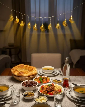 Gold Renk Metal Minareli Hilal LED Işık Pilli Ramazan Süsü - Lisinya