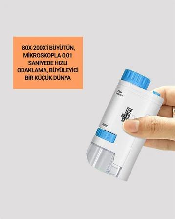Portatif El Mikroskop – LED Işıklı, Aynı Anda Net Odaklama - Lisinya