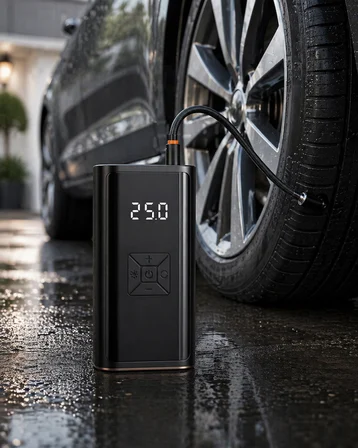 Kablosuz Lastik Şişirme Kompresörü Dijital Ekranlı Powerbank Özellikli Hava Pompası - Lisinya