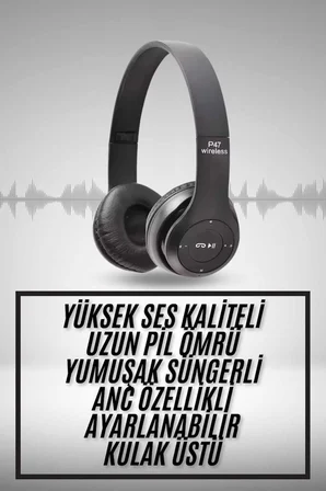 Kulak Üstü Bluetooth Kulaklık Yüksek Ses Kaliteli Ayarlanabilir - Lisinya