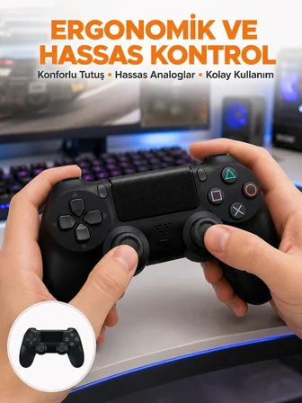 Kablosuz PS4 Oyun Kolu – Çift Titreşimli Motor, Uzun Pil Ömrü ve Hassas Kontrol Yeni Nesil - Lisinya