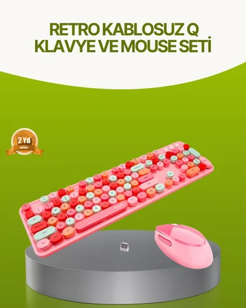 Bluetooth Retro Kablosuz Klavye ve Mouse Seti – 3 Cihaz Bağlantılı, Sessiz Tuş, Uzun Pil Ömrü - Lisi