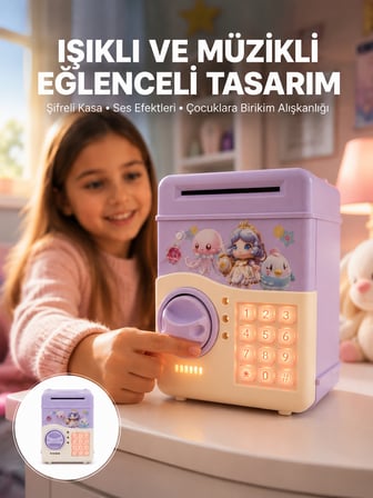 Mor Otomatik Para Girişli Elektronik Şifreli Kumbara - Lisinya