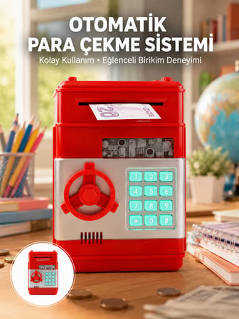 Kırmızı Şifreli ATM Kasa Para Yutan Kumbara - Lisinya