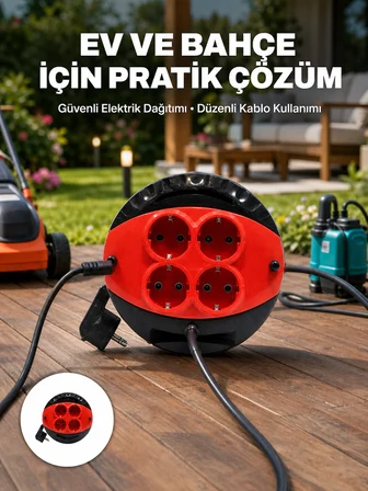 Türkiye Üretimi 5 Metre 4 Prizli Kablolu Makara - Lisinya