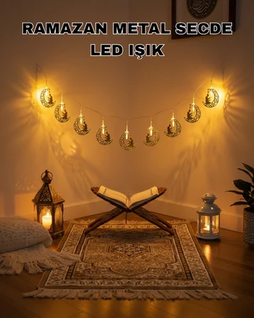 Ay ve Secde Tasarımlı Sıcak Beyaz LED Ramazan Işığı - Lisinya