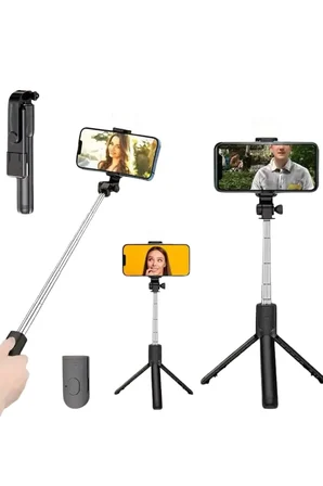 Tripod Selfie Çubuğu Bluetooth Kumandalı Kablosuz Led Işıklı - Lisinya