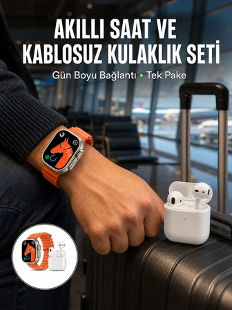 Watch 9 Max Akıllı Saat Seti 2 Kordonlu Kablosuz Kulaklık Hediyeli Yeni Nesil - Lisinya