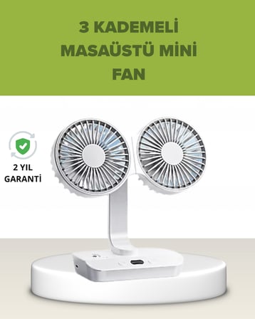 Çift Kafalı Masaüstü ve Duvar Tipi Sessiz USB Şarjlı Fan - Lisinya