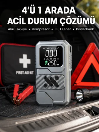 Araçlar İçin Akü Takviye Lastik Şişirme ve Powerbank Cihazı - Lisinya