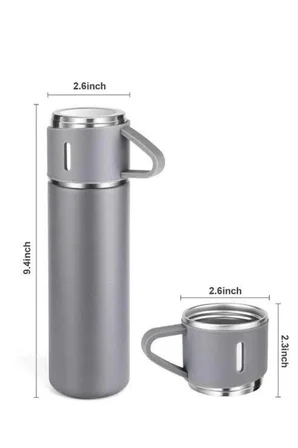 Termos Seti Paslanmaz Çelik 3 Bardaklı Vakumlu Termos Set 500 Ml 12 Saate Kadar Isı Koruma - Lisinya