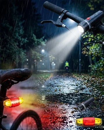 LED Bisiklet Işık Seti Ön Far ve Arka Stop Lambası Güvenlik Seti - Lisinya