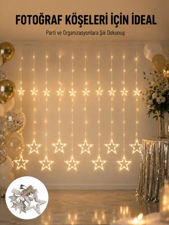 Dekoratif Yıldız Peri Led Perde 3x3 Metre Ortam Işığı Yeni Nesil - Lisinya