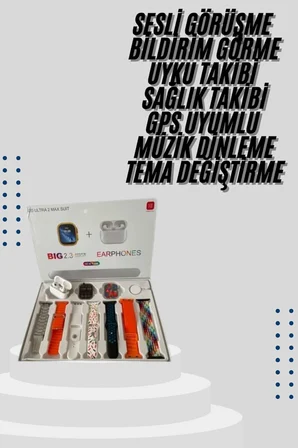 9 Ultra Akıllı Saat 49mm 2inç Ekran 7 Kordonlu ve Bluetooth Kulaklık - Lisinya