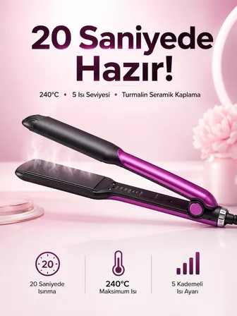 Saç Düzleştirici Isı Ayarlı Seramik Kaplama Döner Kablo Yıpranma Karşıtı - Lisinya