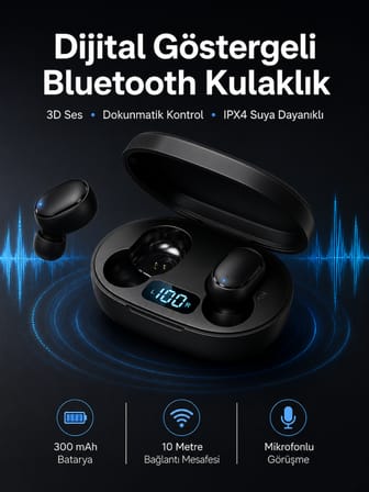İkili Bluetooth Kulaklık Dijital Göstergeli Uzun Pil Ömrü Yüksek Ses Kaliteli Yeni Nesil - Lisinya