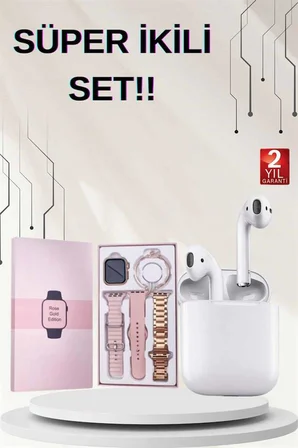 3 Kordonlu Dokunmatik Ekran Akıllı Saat ve 2.Nesil Kablosuz Bluetooth Kulaklık ANC/ENC - Lisinya