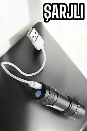 Şarjlı Metal Zoomlu El Feneri Işıldak Led Işık Taşınabilir El Lambası - Lisinya