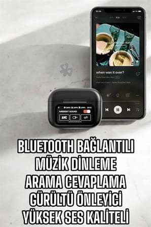 Kablosuz Bluetooth Kulaklık Ekranlı Uzun Şarj Süreli ANC Destekli - Lisinya