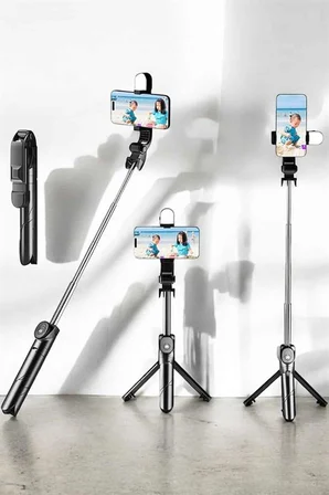 Tripod Kablosuz Bluetooth Bağlantılı Selfie Çubuğu 360 Derece Dönebilen - Lisinya