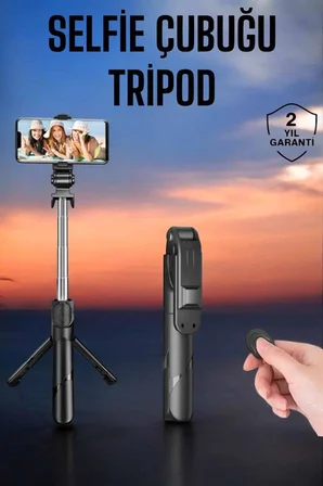 Tripod Kablosuz Bluetooth Bağlantılı Selfie Çubuğu 360 Derece Dönebilen - Lisinya