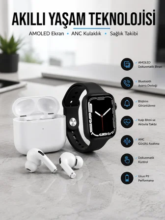 2025 Model Akıllı Saat ve Yeni Nesil Pro Bluetooth Kulaklık TWS Yüksek Ses Kaliteli - Lisinya
