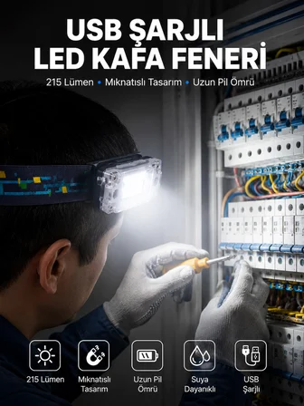 Kafa Lambası Led Fener Pratik Taşınabilir Ayarlanabilir USB Şarjlı - Lisinya