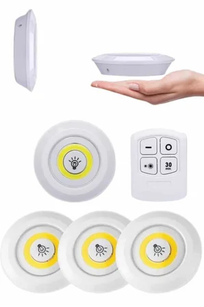 Yapışkanlı 3'lü Spot Led Işık Lamba Montajsız Pilli Uzaktan Kumandalı - Lisinya
