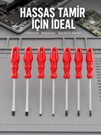 Düz ve Yıldız Başlıklı 7li Tornavida Seti Ergonomik Tutma - Lisinya
