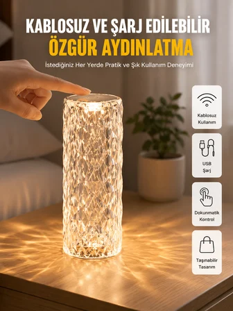 Yeni Nesil Modern Kristal Masa ve Gece Lambası Dokunmatik Renk Değiştirebilen - Lisinya
