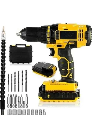 Matkap Seti 24 Parça Çift Bataryalı Darbeli Led Işıklı Vidalama - Lisinya
