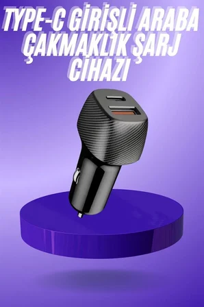 38W USB Type-C Girişli Oto Çakmaklık Araç İçi Hızlı Şarj Çakmaklık Şarj Aleti - Lisinya